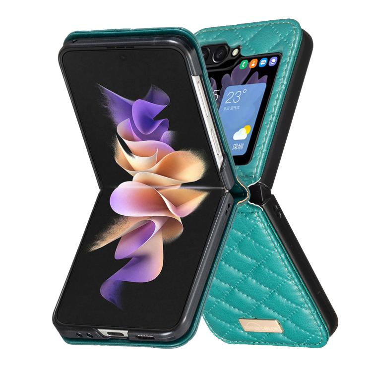 For Samsung Galaxy Z Flip7 Diamond Lattice PU + PC Shockproof Phone Case