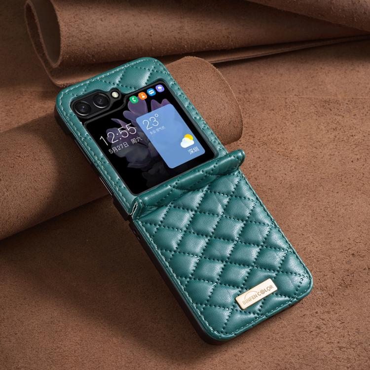 For Samsung Galaxy Z Flip7 Diamond Lattice PU + PC Shockproof Phone Case