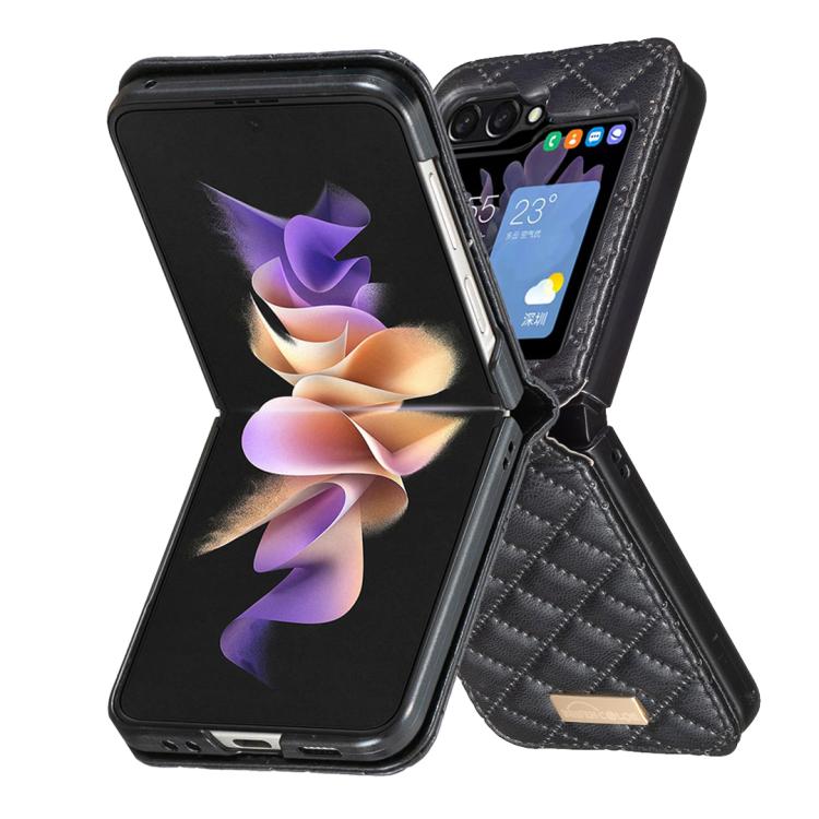 For Samsung Galaxy Z Flip7 Diamond Lattice PU + PC Shockproof Phone Case