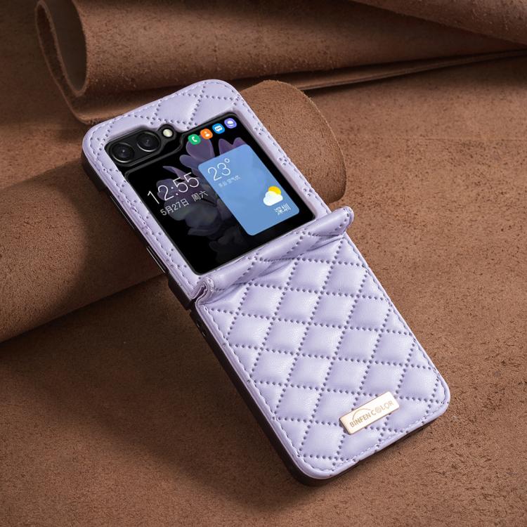 For Samsung Galaxy Z Flip7 Diamond Lattice PU + PC Shockproof Phone Case