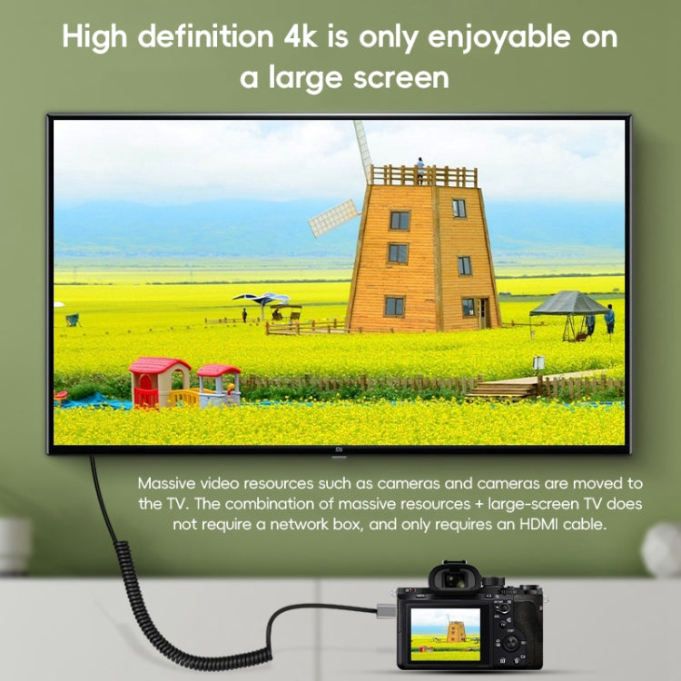 HDTV to Micro HDTV Elbow Head Spring Cable for DSLR Camera - Grey Shell