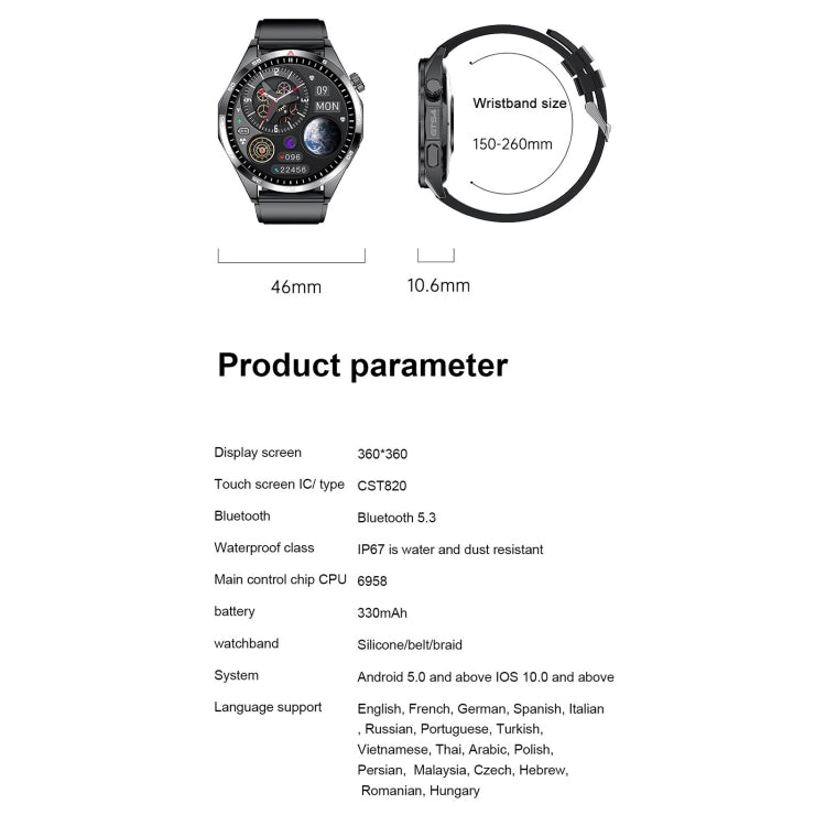 GTS4/LT09 1.5 inch IP67 Fitness Wellness Smart Watch Support Bluetooth Call / Sleep / Blood Oxygen / Heart Rate Health Monitor, Steel Strap