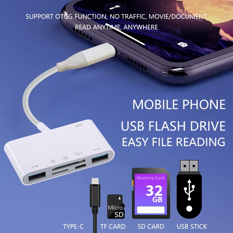 AJ-108PRO 6 in 2 USB-C / Type-C + 8 Pin Interface Multi-function Camera Card Reader - White