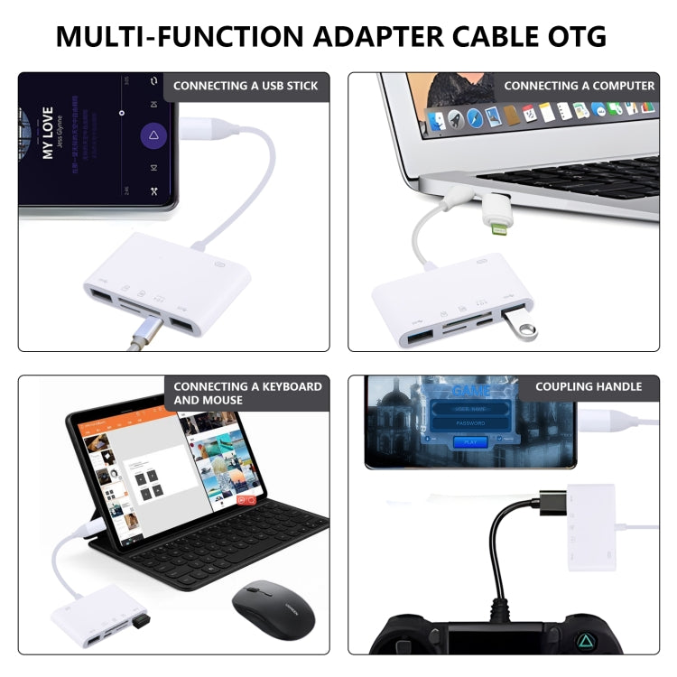 AJ-108PRO 6 in 2 USB-C / Type-C + 8 Pin Interface Multi-function Camera Card Reader - White