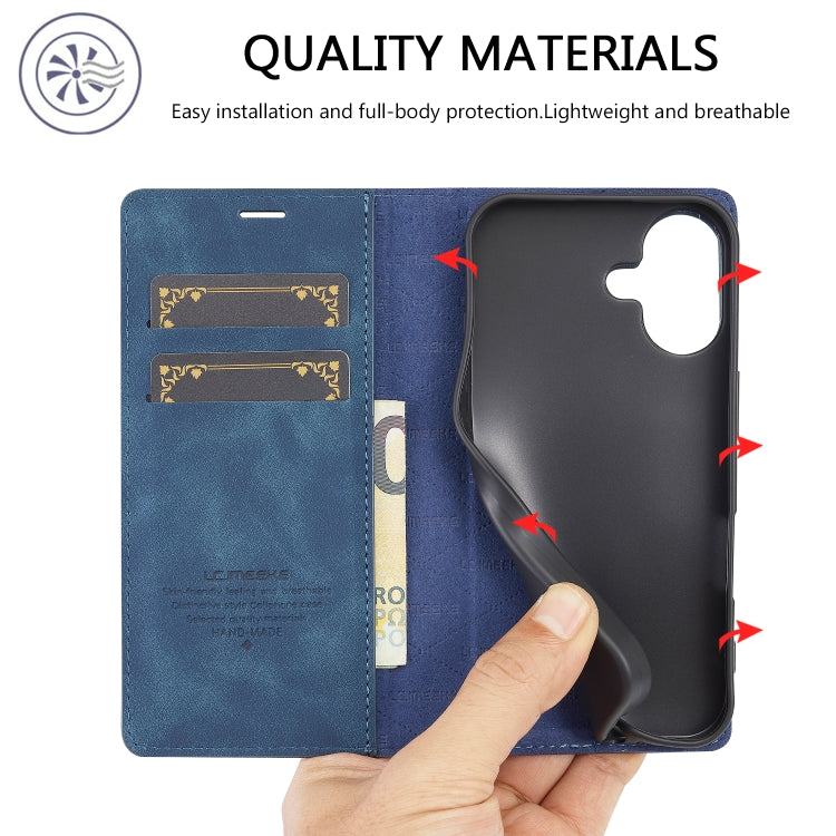 For iPhone 16 LC.IMEEKE Strong Magnetism Microfiber Leather Phone Case