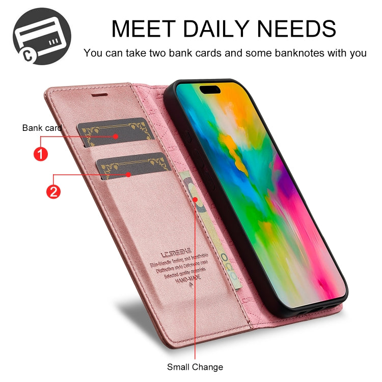 For iPhone 16 LC.IMEEKE Strong Magnetism Microfiber Leather Phone Case
