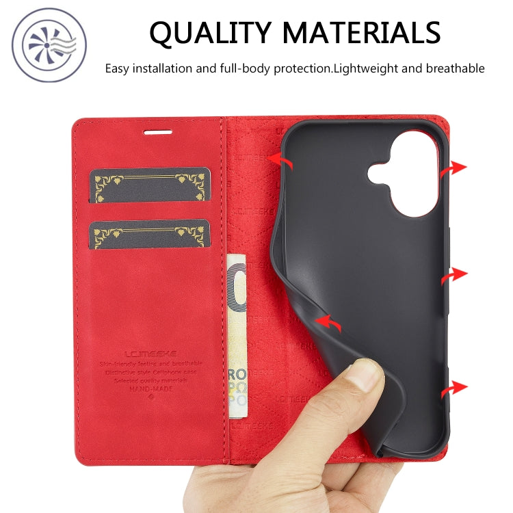 For iPhone 16 Plus LC.IMEEKE Strong Magnetism Microfiber Leather Phone Case