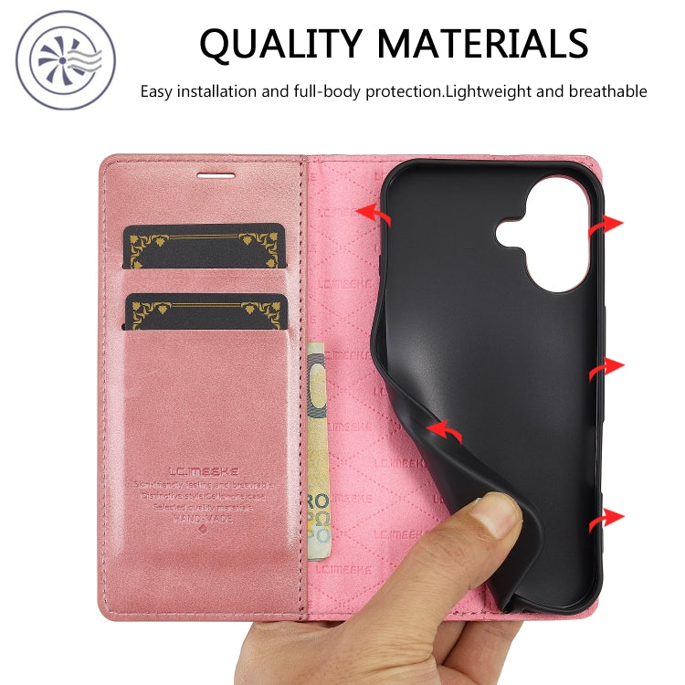 For iPhone 16 Plus LC.IMEEKE Strong Magnetism Microfiber Leather Phone Case