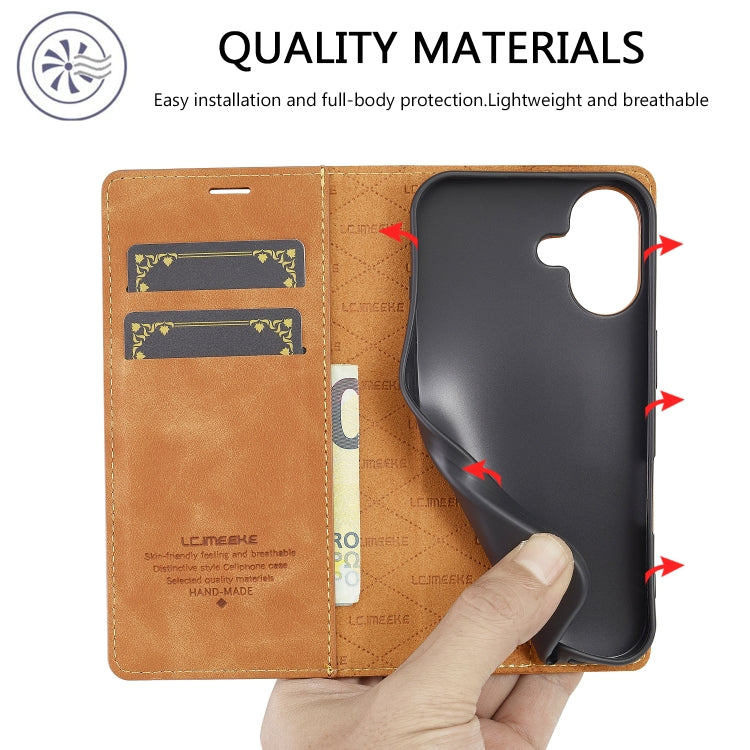 For iPhone 16 Plus LC.IMEEKE Strong Magnetism Microfiber Leather Phone Case