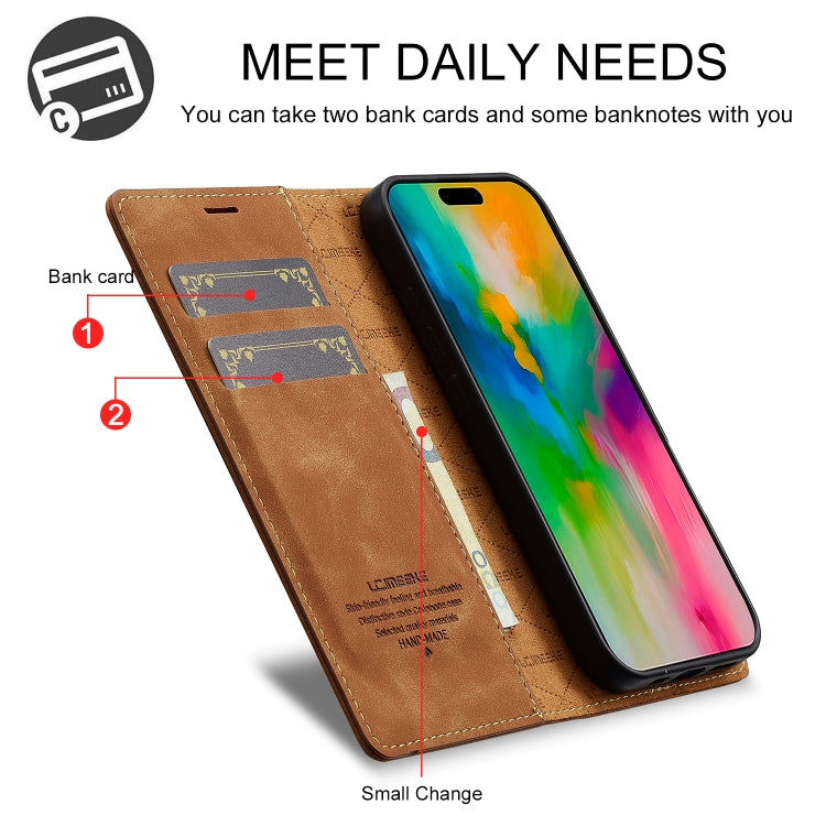 For iPhone 16 Plus LC.IMEEKE Strong Magnetism Microfiber Leather Phone Case