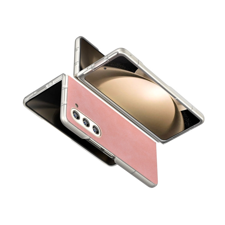 For Samsung Galaxy Z Fold5 5G PU Leather Frosted Transparent Edge Phone Case