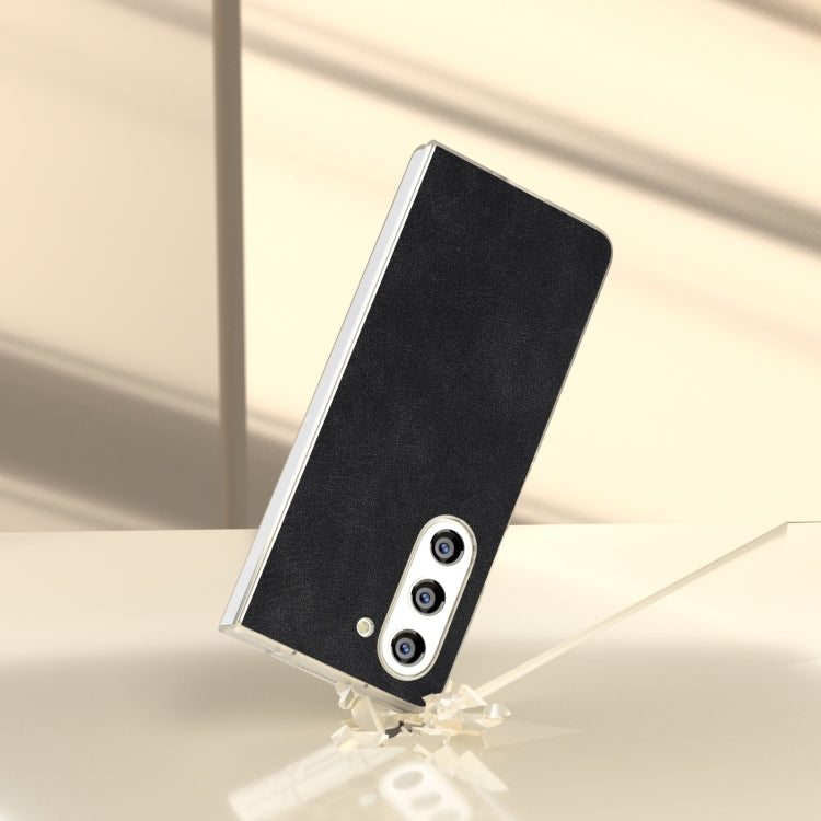 For Samsung Galaxy Z Fold5 5G PU Leather Frosted Transparent Edge Phone Case