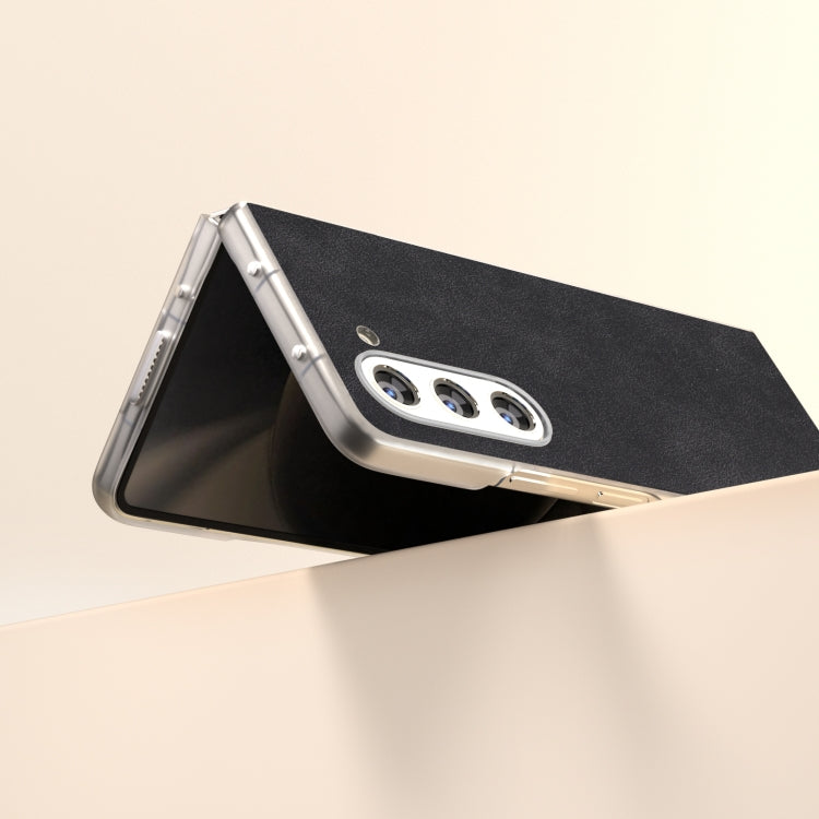 For Samsung Galaxy Z Fold5 5G PU Leather Frosted Transparent Edge Phone Case