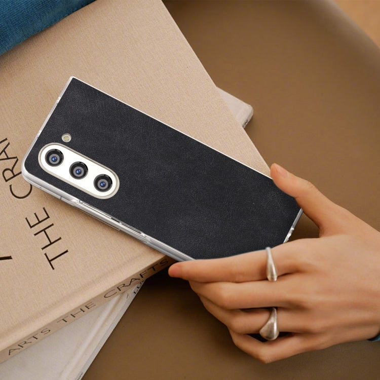 For Samsung Galaxy Z Fold5 5G PU Leather Frosted Transparent Edge Phone Case