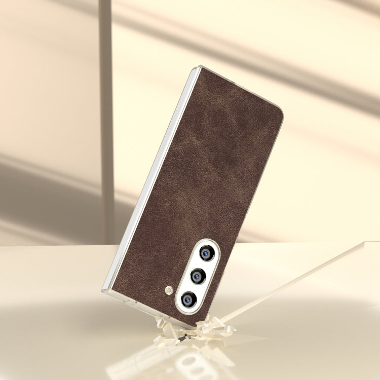 For Samsung Galaxy Z Fold5 5G PU Leather Frosted Transparent Edge Phone Case