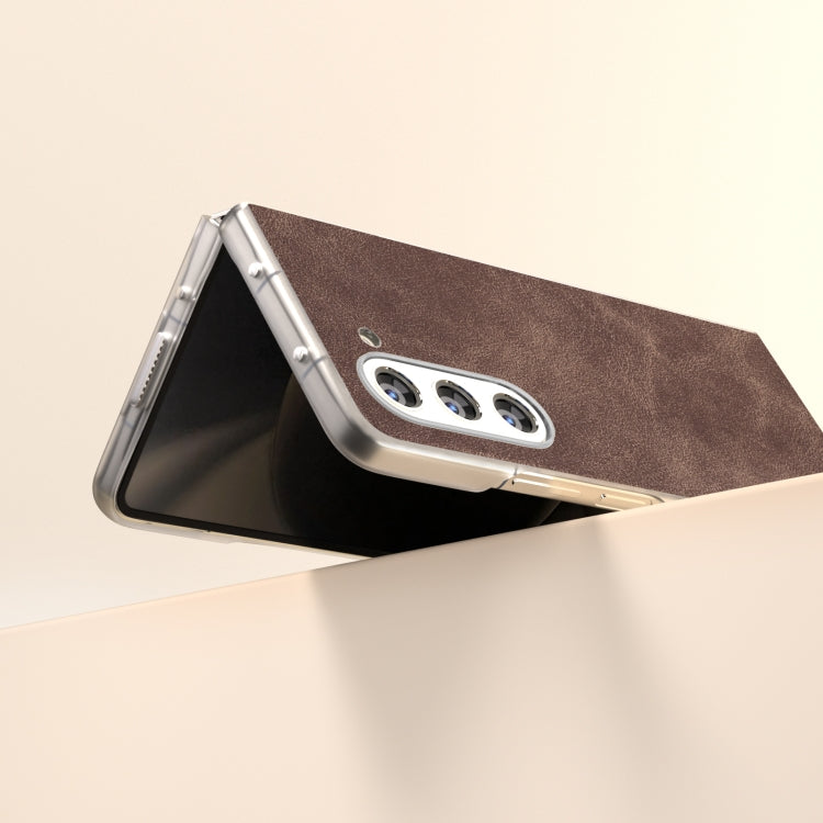 For Samsung Galaxy Z Fold5 5G PU Leather Frosted Transparent Edge Phone Case