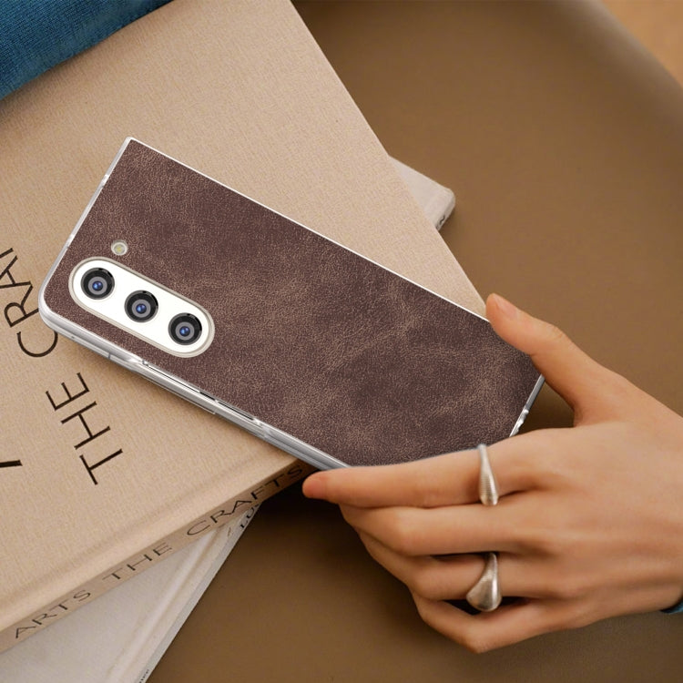 For Samsung Galaxy Z Fold5 5G PU Leather Frosted Transparent Edge Phone Case