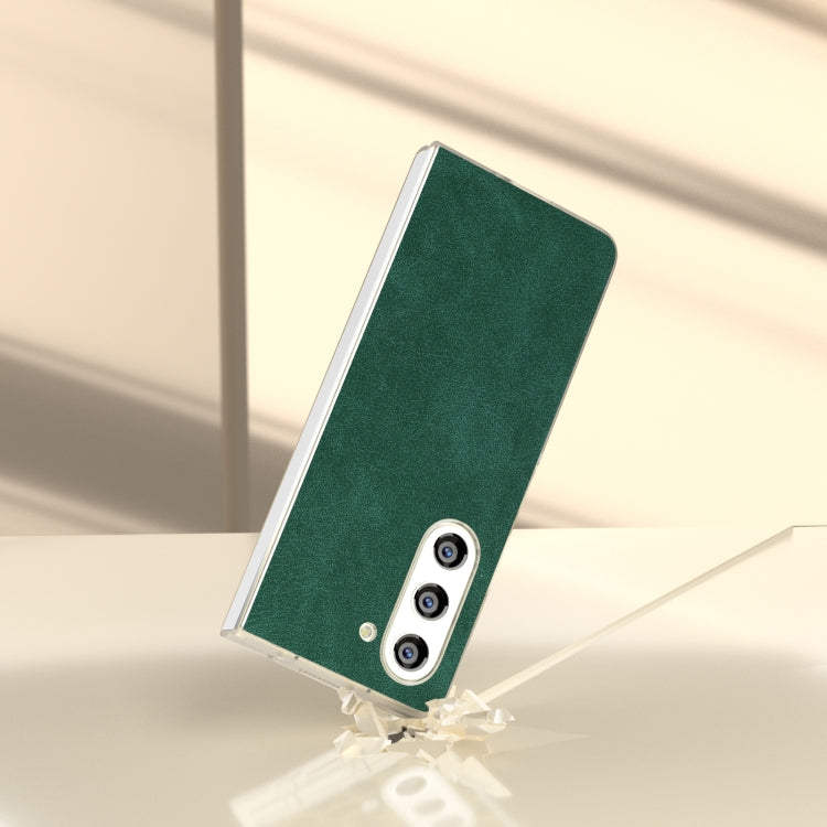 For Samsung Galaxy Z Fold5 5G PU Leather Frosted Transparent Edge Phone Case
