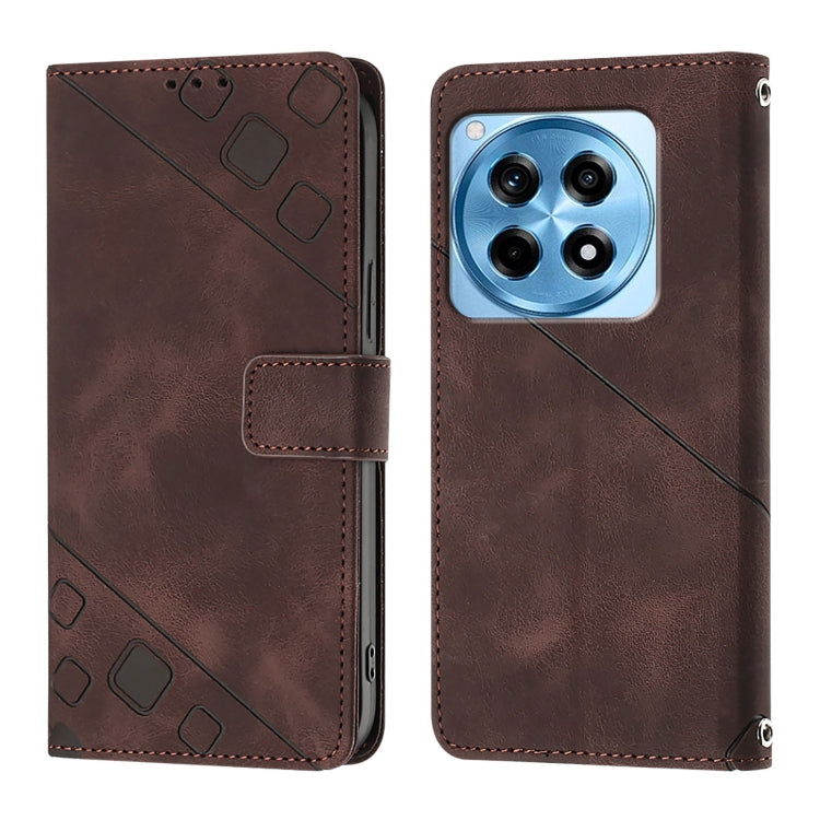 For OnePlus 12R 5G Global Skin-feel Embossed Leather Phone Case