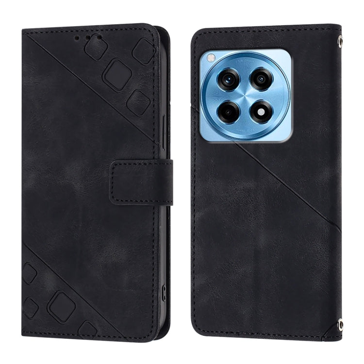 For OnePlus 12R 5G Global Skin-feel Embossed Leather Phone Case