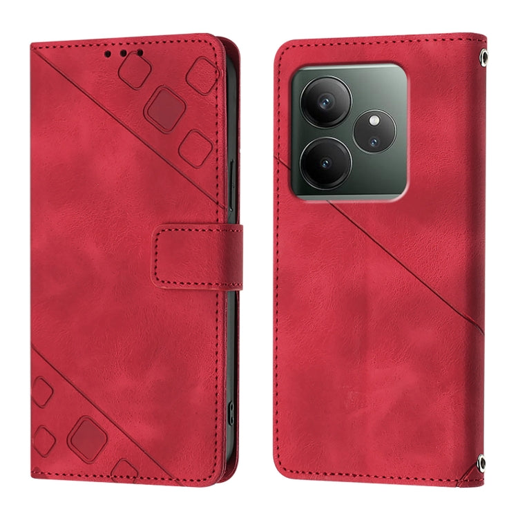 For Realme GT 6 5G Global Skin-feel Embossed Leather Phone Case
