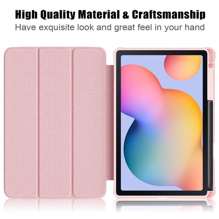 For Samsung Galaxy Tab S6 Lite Acrylic 3-Fold Solid Color Smart Leather Tablet Case