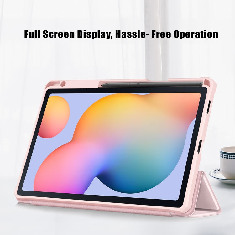 For Samsung Galaxy Tab S6 Lite Acrylic 3-Fold Solid Color Smart Leather Tablet Case