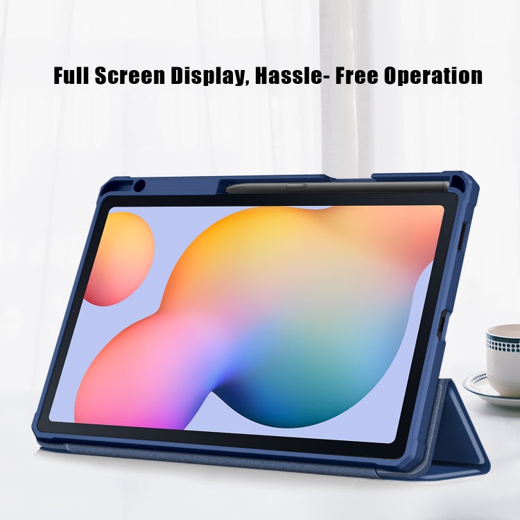 For Samsung Galaxy Tab S6 Lite Acrylic 3-Fold Solid Color Smart Leather Tablet Case