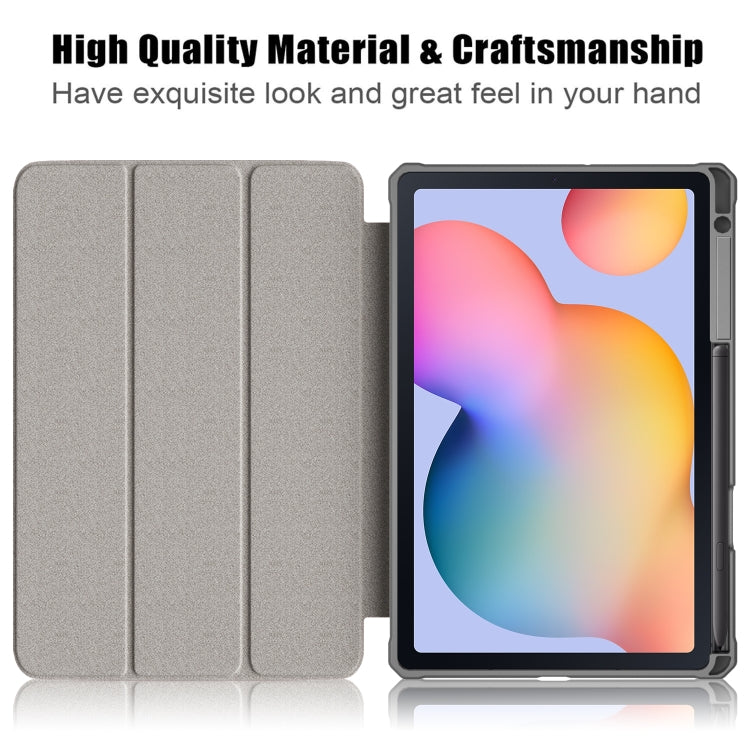For Samsung Galaxy Tab S6 Lite Acrylic 3-Fold Solid Color Smart Leather Tablet Case