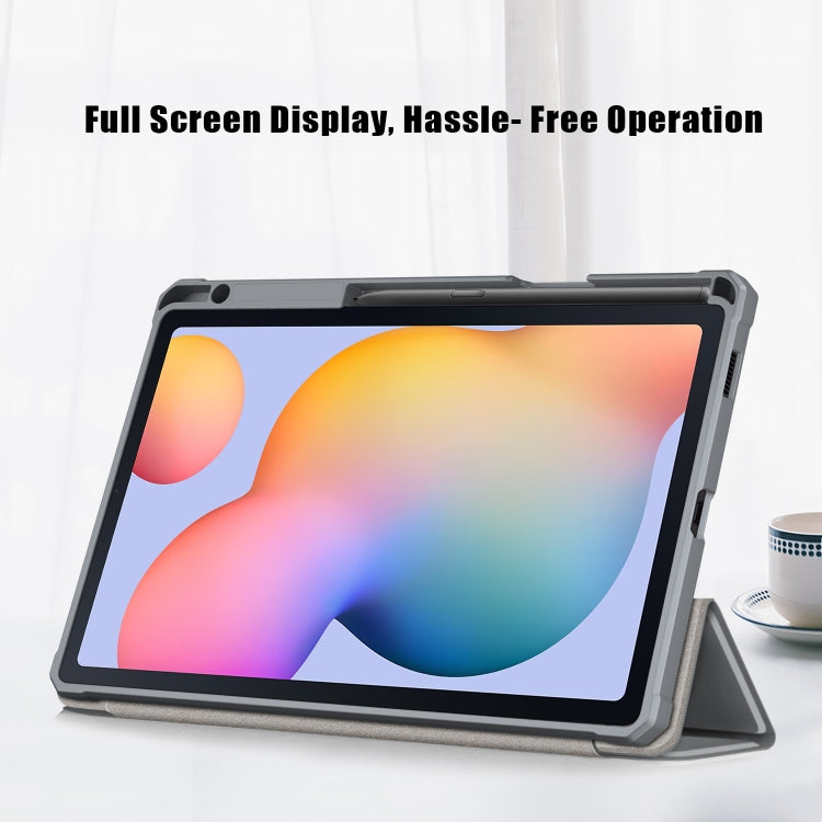 For Samsung Galaxy Tab S6 Lite Acrylic 3-Fold Solid Color Smart Leather Tablet Case