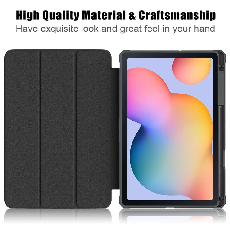 For Samsung Galaxy Tab S6 Lite Acrylic 3-Fold Solid Color Smart Leather Tablet Case