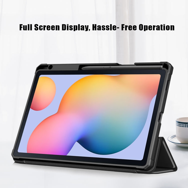 For Samsung Galaxy Tab S6 Lite Acrylic 3-Fold Solid Color Smart Leather Tablet Case