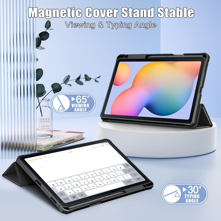 For Samsung Galaxy Tab S6 Lite Acrylic 3-Fold Solid Color Smart Leather Tablet Case