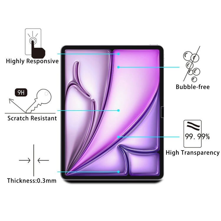 For iPad Air 13 2026 / 2025 / 2024 25pcs 0.26mm 9H 2.5D Explosion-proof Tempered Glass Film