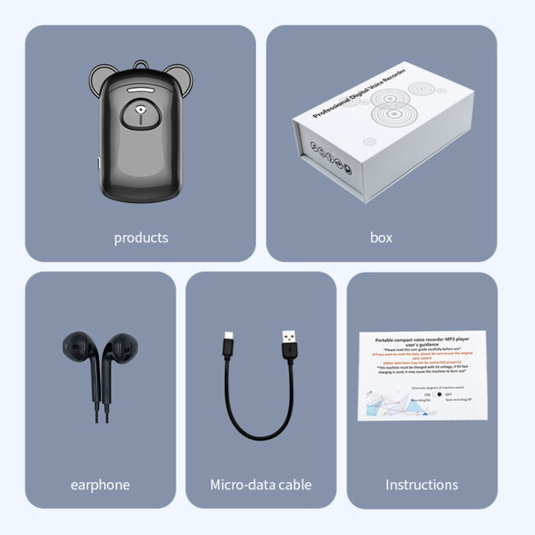 JNN Q6 Bear Smart Noise Cancelling Voice Recorder, Memory:8GB - Black