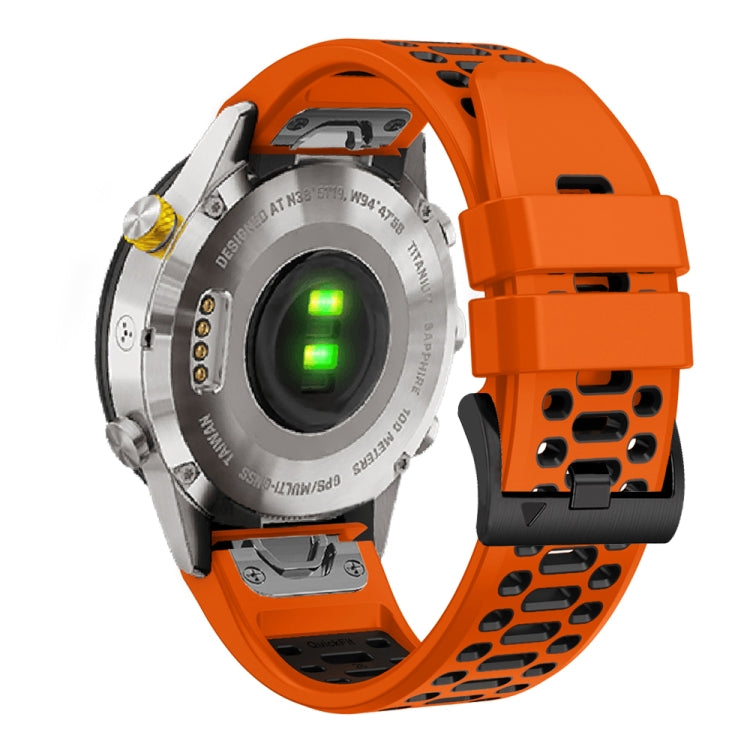 For Garmin Fenix 7X 26mm Three Rows Hole Two Color Silicone Watch Band