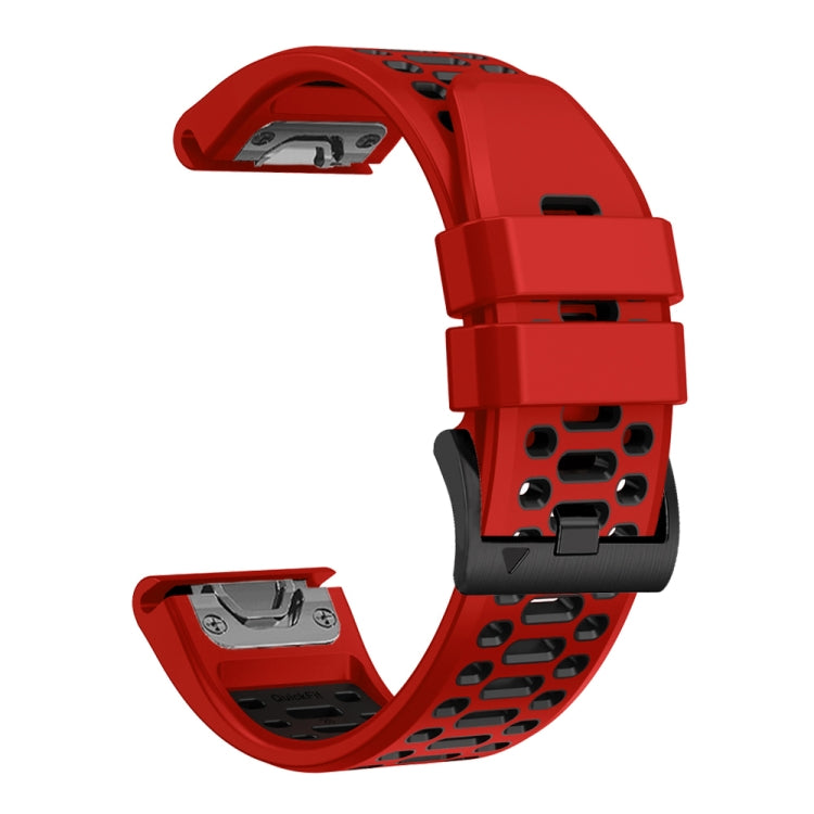 For Garmin Fenix 7X 26mm Three Rows Hole Two Color Silicone Watch Band
