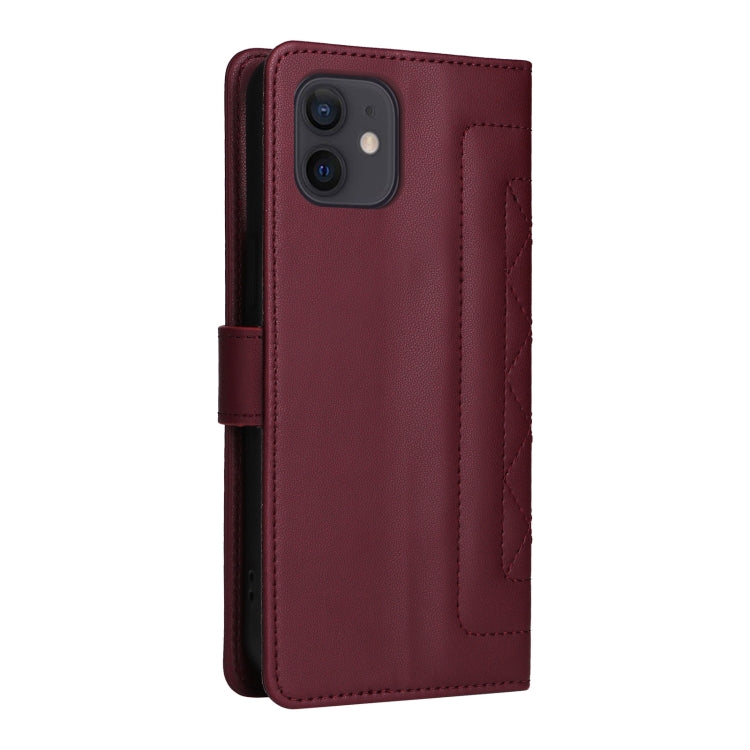 For iPhone 12 / 12 Pro Diamond Lattice Leather Flip Phone Case