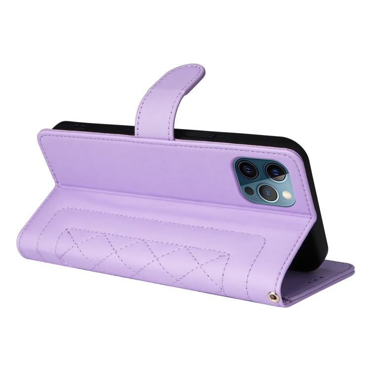 For iPhone 12 Pro Max Diamond Lattice Leather Flip Phone Case