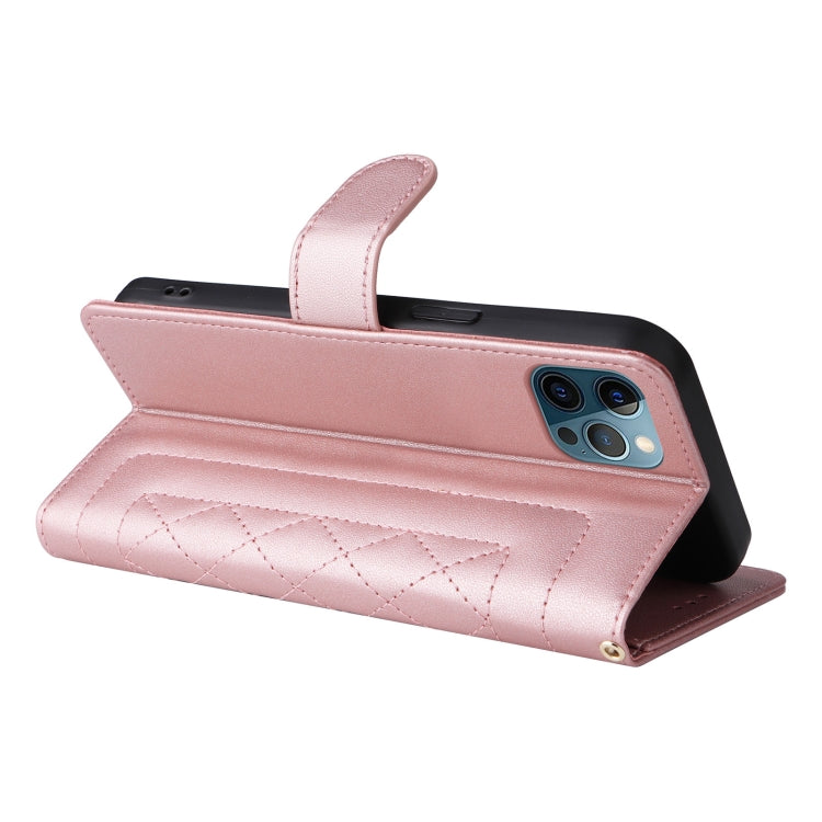 For iPhone 12 Pro Max Diamond Lattice Leather Flip Phone Case