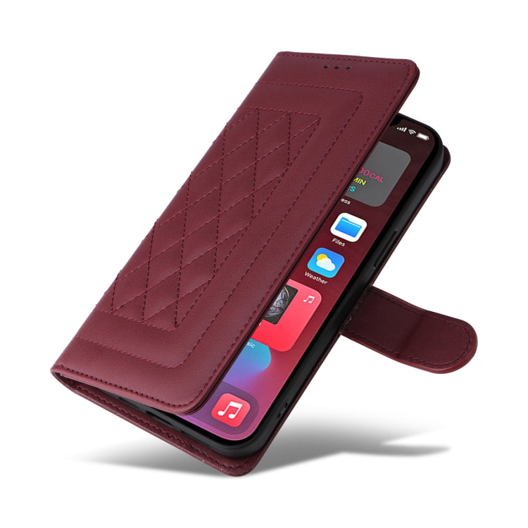 For iPhone 12 Pro Max Diamond Lattice Leather Flip Phone Case