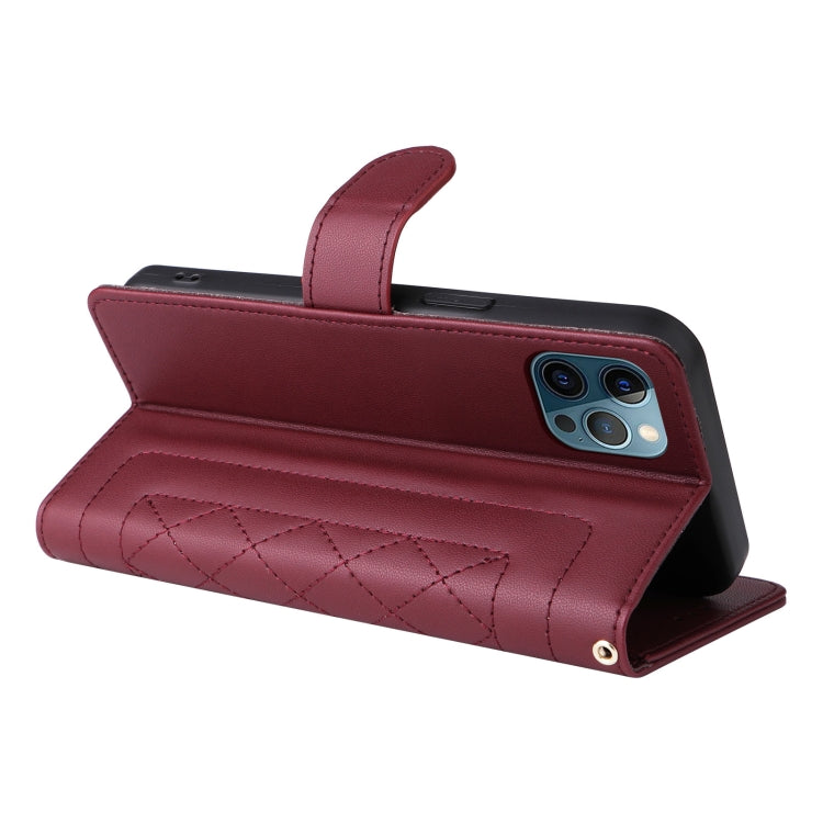 For iPhone 12 Pro Max Diamond Lattice Leather Flip Phone Case