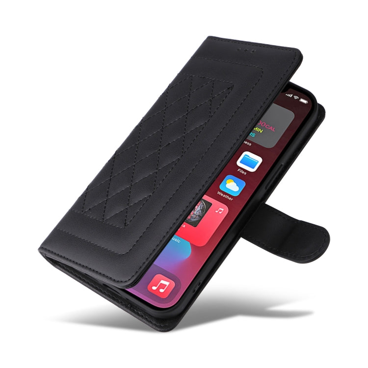 For iPhone 12 Pro Max Diamond Lattice Leather Flip Phone Case