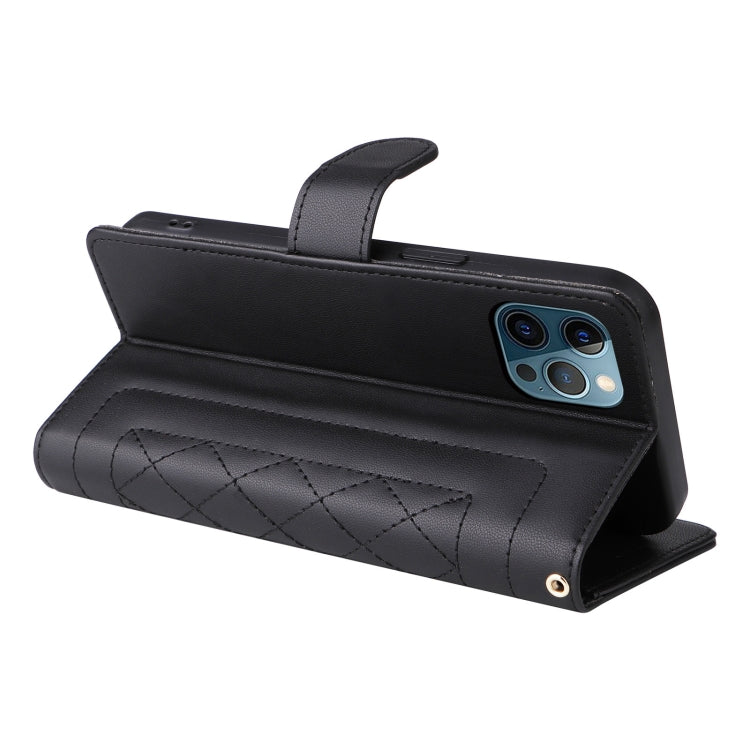 For iPhone 12 Pro Max Diamond Lattice Leather Flip Phone Case