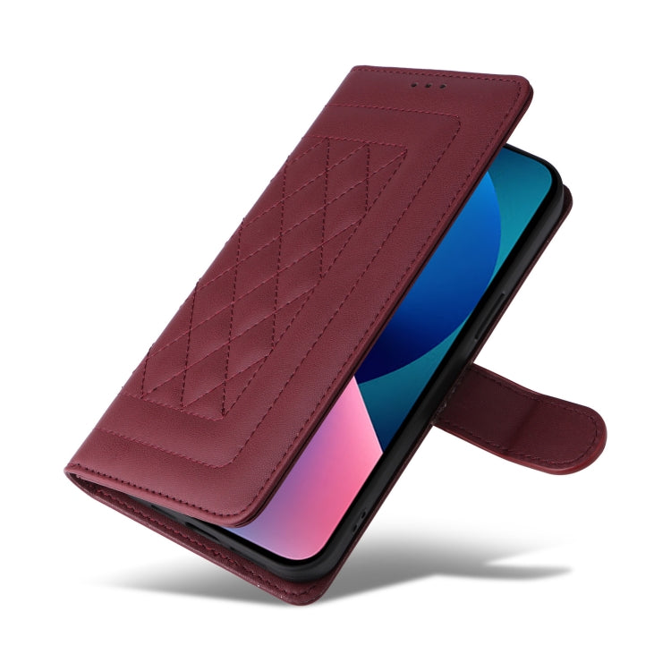 For iPhone 13 Diamond Lattice Leather Flip Phone Case