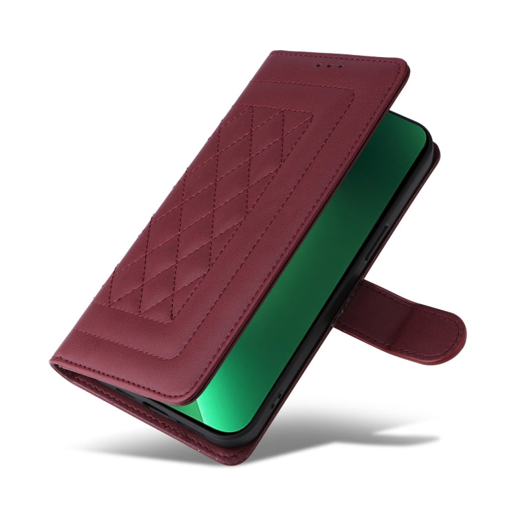 For iPhone 13 Pro Diamond Lattice Leather Flip Phone Case
