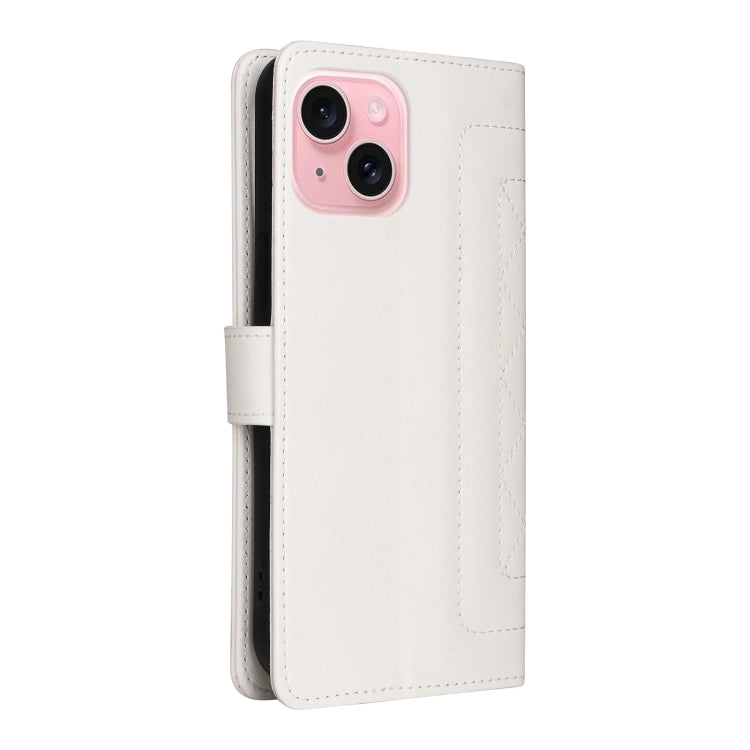 For iPhone 15 Diamond Lattice Leather Flip Phone Case