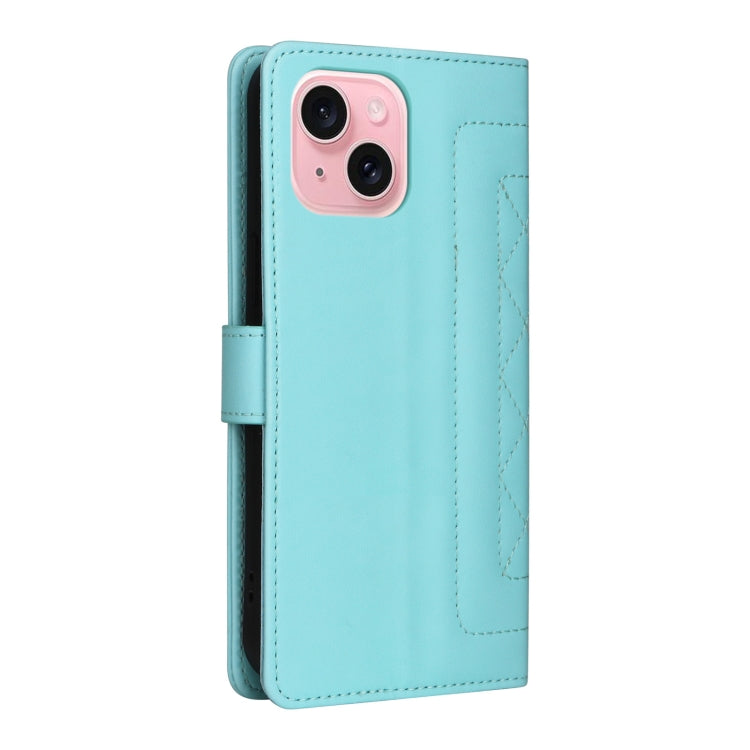 For iPhone 15 Diamond Lattice Leather Flip Phone Case