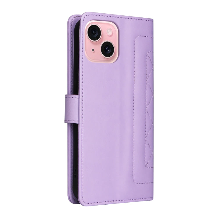 For iPhone 15 Diamond Lattice Leather Flip Phone Case