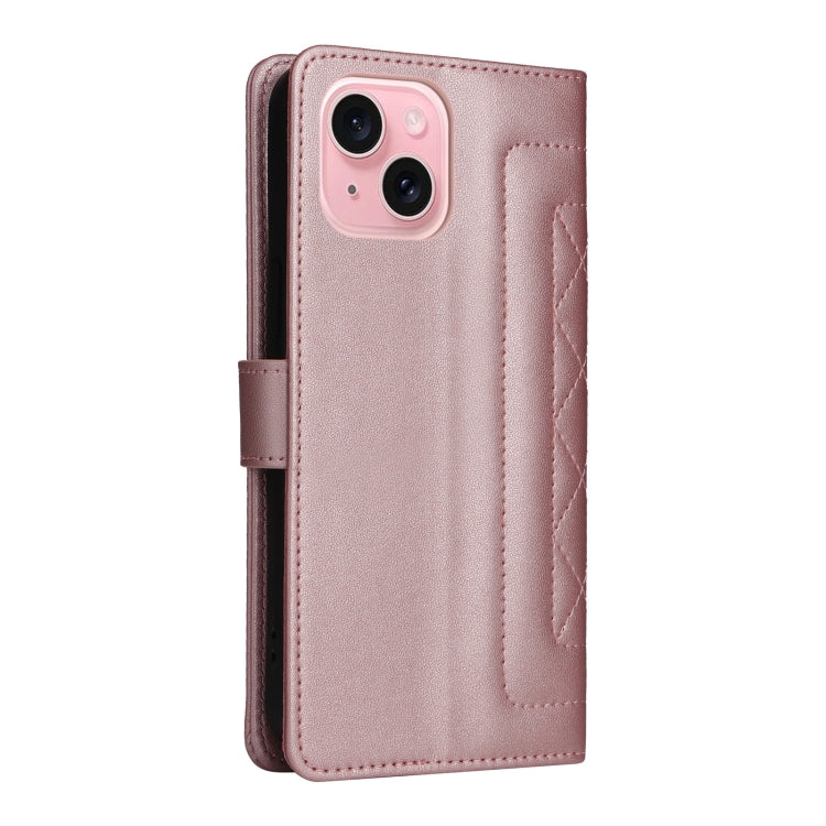 For iPhone 15 Diamond Lattice Leather Flip Phone Case